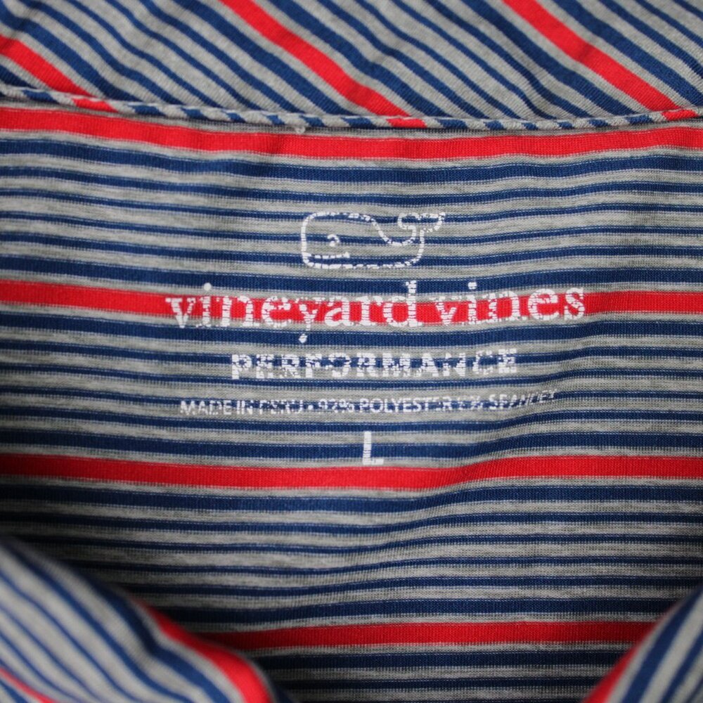 Vineyard Vines Performance Polo Shirt Mens Large Red/Blue Striped Stretch S/S - Picture 8 of 14